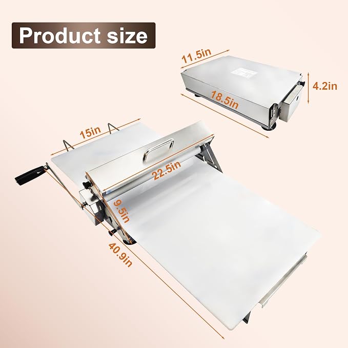 40.9''x15.5" Folding Dough Sheeter with Sheeter Board Portable Manual Dough Roller Machine Stainless Steel Sheeter Thickness Adjustable for Pizza Dough, Puff Pastry Dough