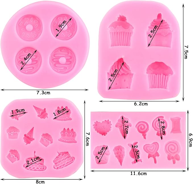 ZiXiang Ice Cream Cones Silicone Molds Donut Fondant Mold Lollipop Candy Mold For Cake Decorating Cupcake Topper Popsicle Polymer Clay Chocolate Gum Paste Set Of 4