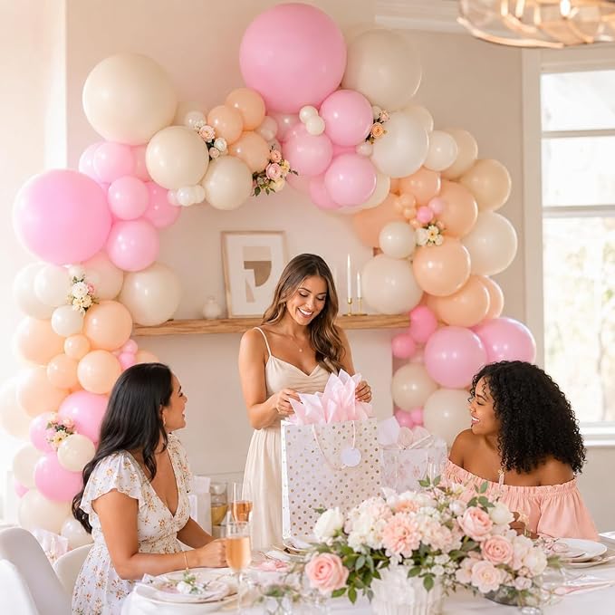 Neutral Balloons Arch Kit, 122Pcs Macaron Pink Nude Ivory White Matte Balloons for Girls Boho Dusty Pink Birthday Bridal Wedding Engagement Party Anniversary Decorations