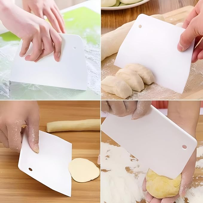 3-Piece Dough Scraper, Trapezoidal Plastic Scraper, 6.1x4.1 Inches | for Pizza Pastry Dough, Cake, Pastry