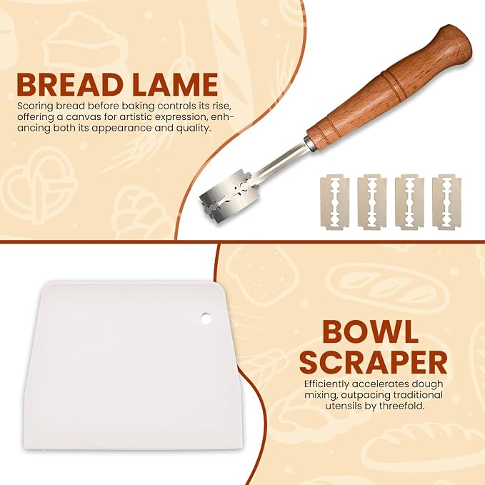 Sourdough Starter Kit of 9-Inch Round and 10-Inch Oval Banetton Proofing Baskets Complete Sourdough Bread Baking Supplies, Bread Lame + Dough Wisk + Stainless Steel Dough Scrapers + Cleaning Brush