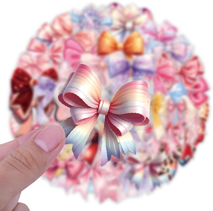 60 Pcs Clear Bowknot Stickers for Water Bottles, Laptop, Scrapbook, Journal, Skateboard, Guitar,Phone,Aesthetic Waterproof Transparent for Crafts Decorative,Sticker Collectors,DIY Lovers...(Bowknot)