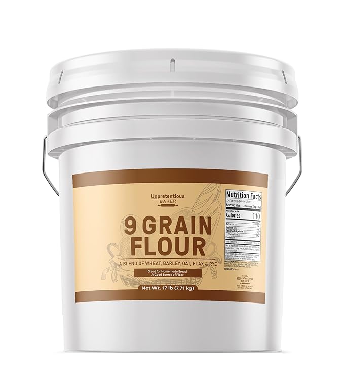 Unpretentious 9 Grain Flour, Wheat, Barley, Oat, Flax & Rye, Homemade Bread & Dough, Food Storage (272 Ounce)
