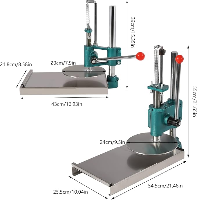 Manual Pizza Dough Press Machine，Pizza Pastry Press Machine w/Dual Plates， Household Dough Pastry Press Machine w/Cast Iron Base，Stainless-Steel Pizza Press w/ 0.2" Thick Disc .(7.9/9.5in) (7.9in)