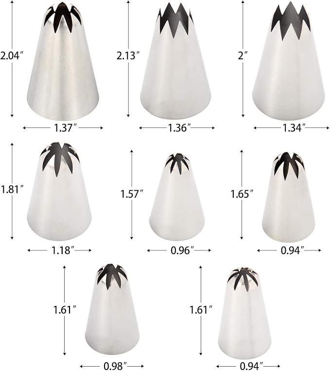 8Pcs Cookie Piping Tip Set, Stainless Steel 8-Tooth Icing Nozzles for Cake Decorating, Ideal for Cookies, Cupcakes, and Creative Frosting Designs, Includes 5 Medium and 3 Large Baking Tools
