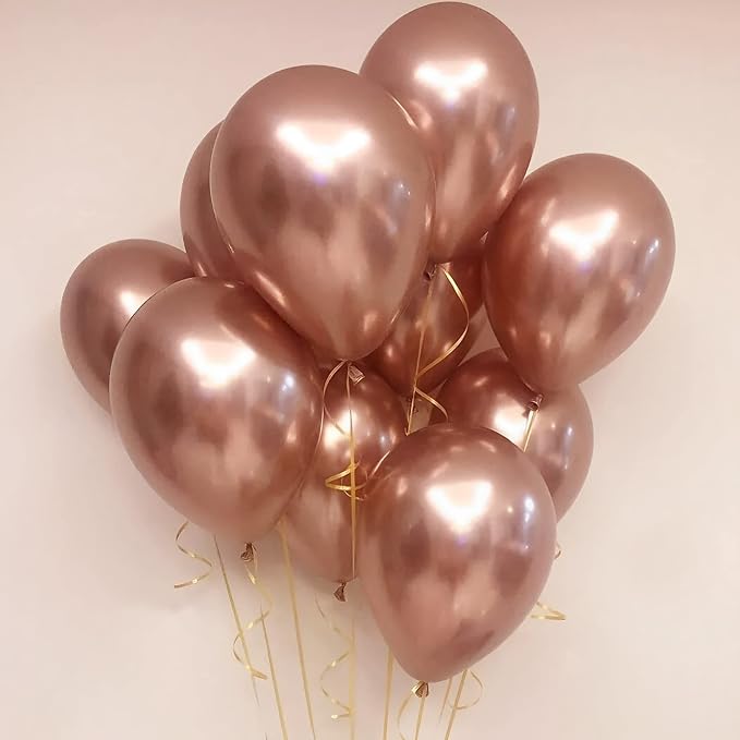 Voircoloria 105pcs Metallic Rose Gold Balloons 12inch Chrome Rose Gold Balloons for Boys Girls Birthday Baby Shower Gender Reveal Wedding Decorations