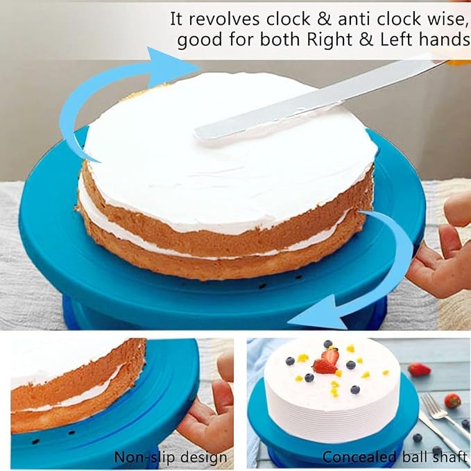 Cake Turntable Stand, 11 Inch/28CM Revolving Cake Decorating Stand with Blue Painting, Bakery Supplies for Cakes, Cupcakes & Pastries