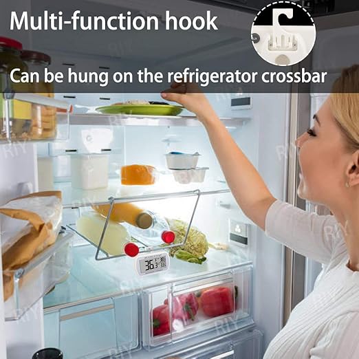 Digital Refrigerator Thermometer 2 Pack Fridge Freezer Room Thermometer Waterproof Large LCD Display Max/Min Record Function, White