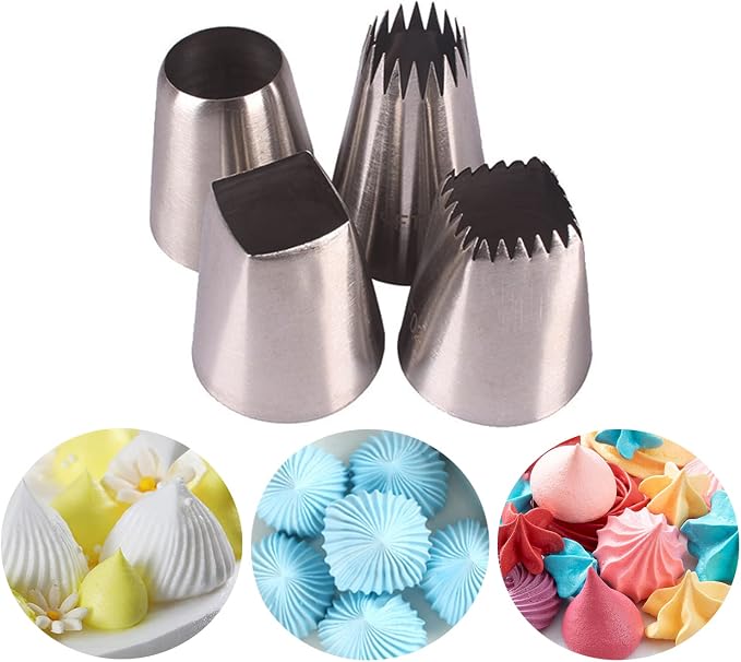 Hendiy Large Square Round Piping Cakes Decoration Set Nozzles Tips Piping Kit for Pastry Cupcakes Cakes Cookies Decorating Stainless Steel Kitchen Gadgets Decor (Type 4) | Cupcake Frosting Kit, Churro Piping Tip, Pastry Tips, F02 F06 9ft R22l