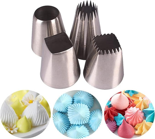 Hendiy Large Square Round Piping Cakes Decoration Set Nozzles Tips Piping Kit for Pastry Cupcakes Cakes Cookies Decorating Stainless Steel Kitchen Gadgets Decor (Type 4) | Cupcake Frosting Kit, Churro Piping Tip, Pastry Tips, F02 F06 9ft R22l