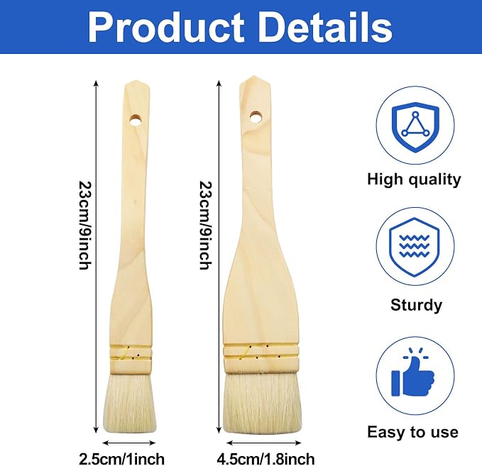 2Pcs Flat Hake Brushes, Sheep Hair Bristles, Paint Brush Set for Watercolor, Wash, Pottery Painting - Baking Pastry Brush & BBQ Grill Brush for Kitchen (1 Inch, 2 Inch)
