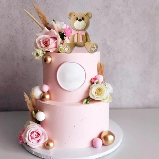 3D Bear Cake Toppers Bear Cake Decorations for Boy Girl Baby Shower Birthday Party Supplies (pink)