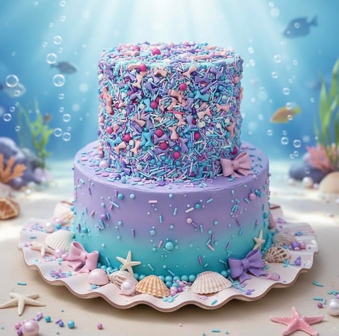 Manvscakes Sprinkles- Edible Cake and Cupcake Sprinkles with Assorted Shapes and Sizes for Parties, Blue pink and purple Mix for Cookies, Ice Cream, Cake and Cupcake Decorating, 4 oz (Mermaid)