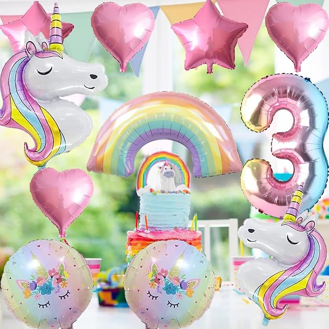 Unicorn Balloons Unicorn Birthday Party Decorations for Girls Foil Balloons Set Macaron and Rainbow Balloon Wedding Baby Shower Party Supplie (number 3)