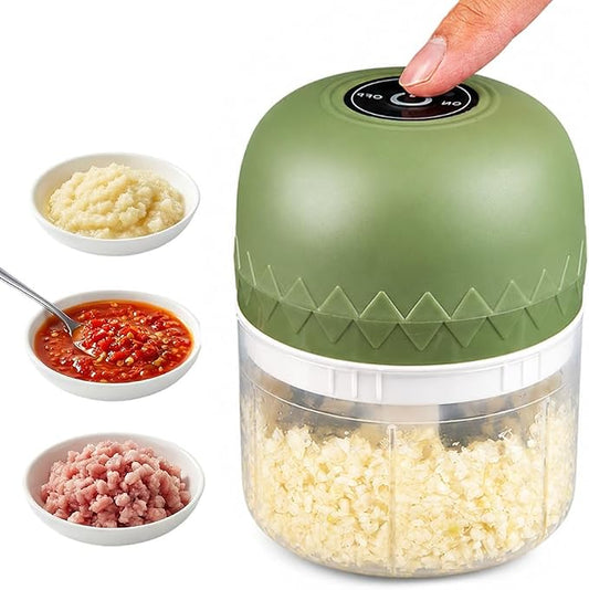 Electric Garlic Chopper, Mini Veggie Chopper Garlic Mincer (Green) | Portable Cordless Vegetable Chopper, Rechargeable Wireless Food Processor for Garlic Onion Ginger Chili Vegetables Meat