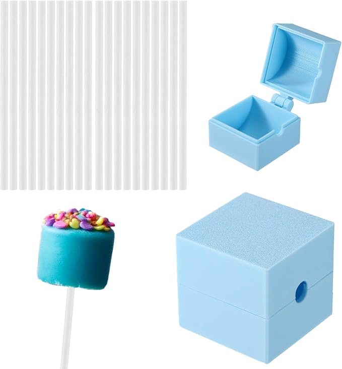 Lyreh Cake Pop Mold with 20 Sticks, Plastic Blue 3D Cake Pop Maker for Weddings Birthdays Cupcake Desserts Ice Cream Candy Chocolate Molds for Home Baking (Square Shape)