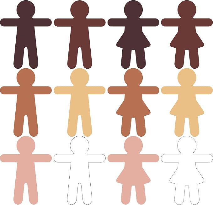 Vuzvuv 48Pcs 5In People Doll Shaped Paper Cutouts with 100Pcs Glue Points for Wall Bulletin Board Decorations, Blank Boys & Girls Cut Out for Classroom, DIY Crafts & Party Banners(Skin Color Style)