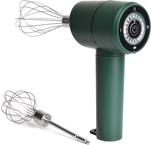 Cordless Hand Mixer, USB Rechargeable Electric Hand Mixer with 3 Speeds, Detachable Stainless Steel Whisks, Compact Egg Beater for Baking, Batter, Whipped Cream - Stress-Free Sage Green