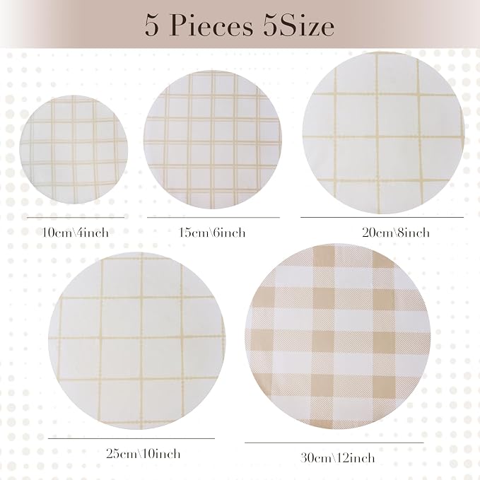 Tirphy 5-Size Reusable Bowl Covers for Bread Proofing - Beeswax Bowl Covers Reusable 4/6/8/10/12 Inch - Elastic Cotton Cloth Sourdough Cover - Shower Caps for Sourdough Bread (Simple style)