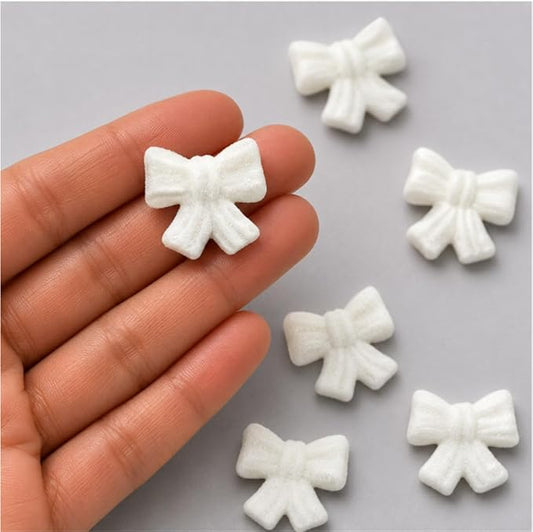 Ready to Use Sugar Decoration Toppers For Cake Cupcakes Cookies and More (White Bow)