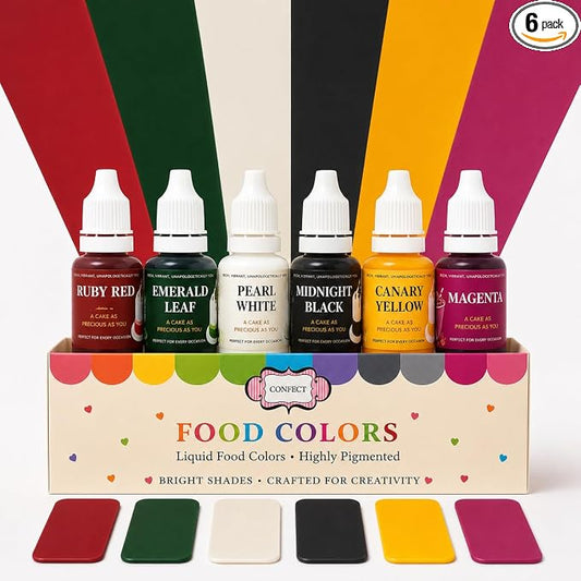 Confect Christmas Water Color Food Coloring Set – Highly Pigmented Oil Based Food Colors for Cakes, Buttercream, Drinks, Popsicles & Baking – 6 Pack × 10mL