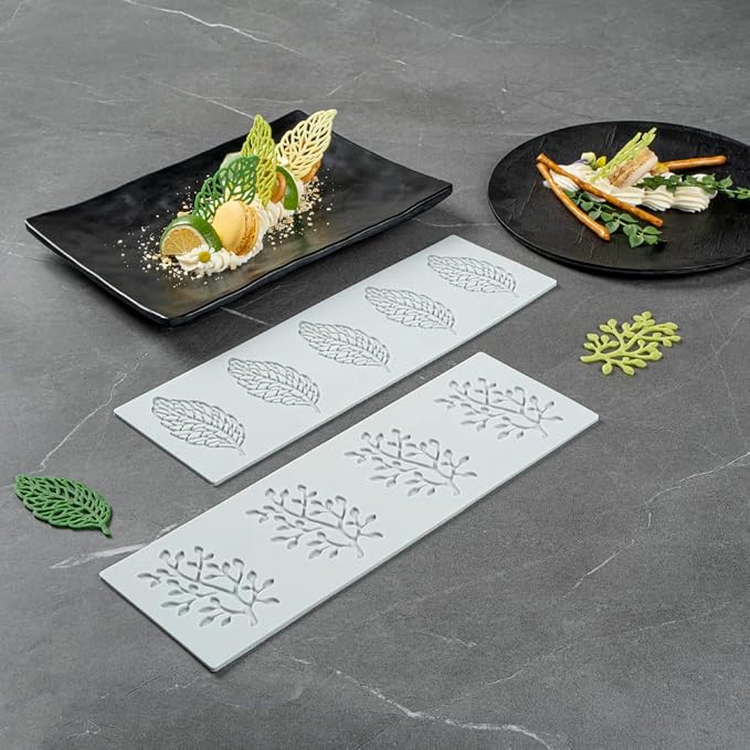 Restaurantware Silicone Baking Mat 1 Pack of Fondant Impression Mat Heat-Resistant Non-Stick Lace Mold Leaves Design Gray Mold for Pastry Decoration and Oven Use 11.57 x 3.82 Inches