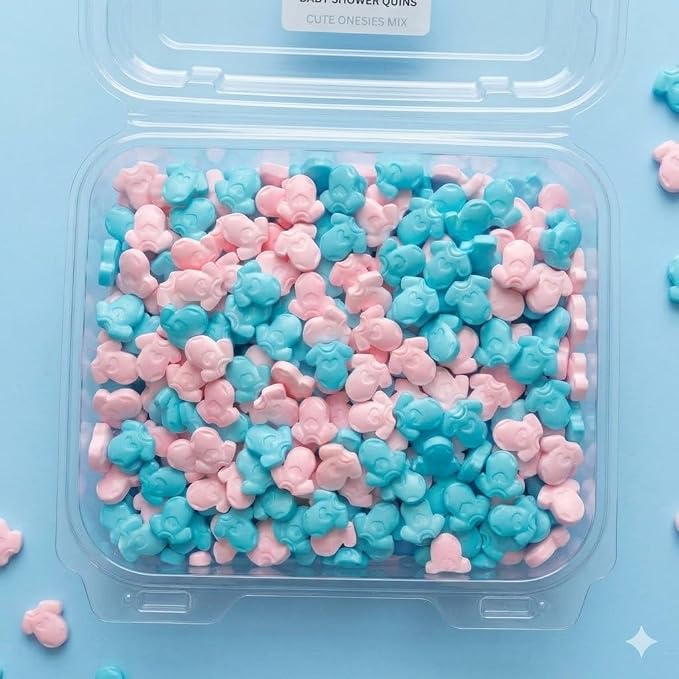 Oasis Supply Baby Shower Sprinkles & Sugar Shapes – Edible Decorations for Cakes, Cupcakes, and Cookies – Gender Reveal, Boy, Girl, and Neutral Party Baking Decorations - - Pink & Blue Baby Onesies