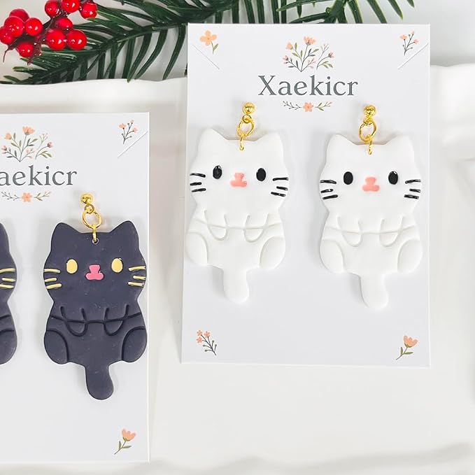 Xaekicr Black Cat Polymer Clay Cutters for Earrings – Cute Animal Clay Cutters for Polymer Clay Jewelry Making – Clay Tools & Earring Molds for DIY Crafts