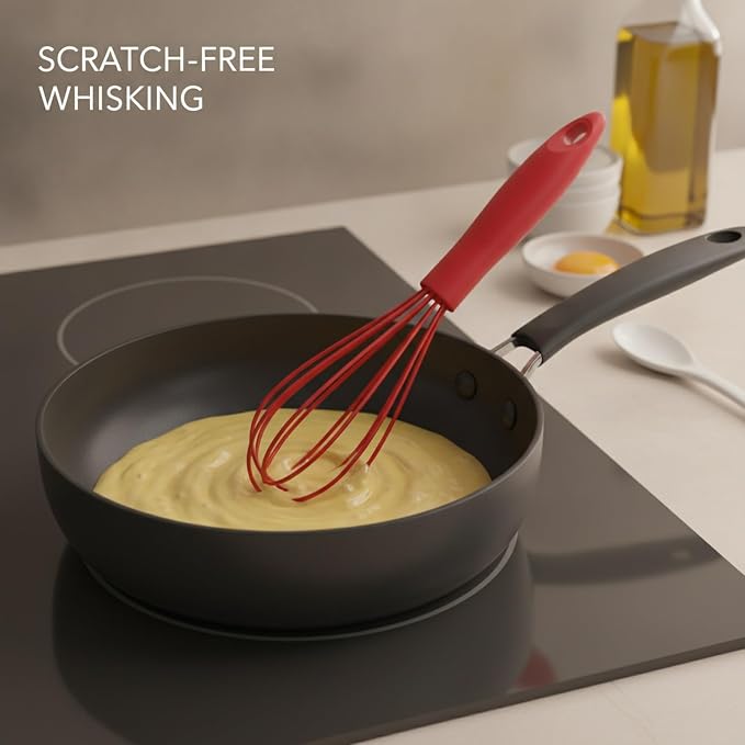Red Silicone Whisk for Non-Stick Cookware, 10.2 Inch Coated Wire Egg Beater