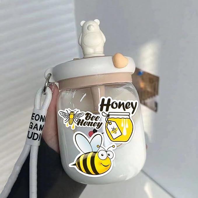 50 Pcs Bee Stickers for Water Bottles, Waterproof Vinyl Cute Honey Bee Stickers for Scrapbook Laptops, Decorative Decals for Kids Girls Boys