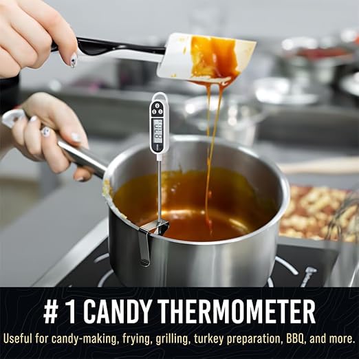 Candy Thermometer Digital Instant Read for Meat Kitchen Cooking Food Oil Deep Fry BBQ Grill Smoker (1, 14.4in-White)