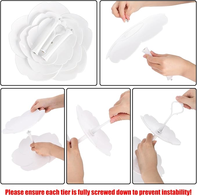 Tosnail 3 Pack 3 Tiers White Plastic Cupcake Stand Dessert Stand Tiered Serving Trays - Round, Square, Flower