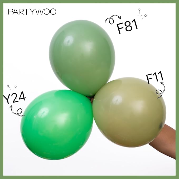 PartyWoo Sage Green Balloons 140pcs Different Sizes Pack of 18 12 10 5 Inch Olive Eucalyptus Dusty Green Boho Neutral Balloon Arch Kit for Jungle Forest Dinosaur Birthday Party Decorations Green-F81