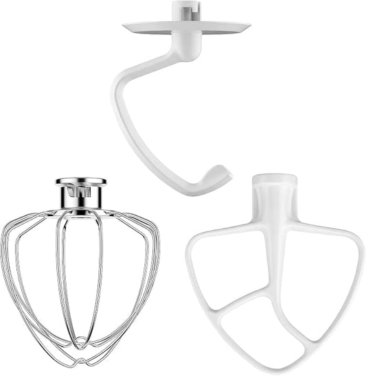 Mixer Attachments for KitchenAid 4.5-5 Qt Tilt-Head Stand Mixer, Dishwasher Safe Set with Wire Whip, Dough Hook and Flat Beater, Heavy Duty Replacement Accessories for Baking