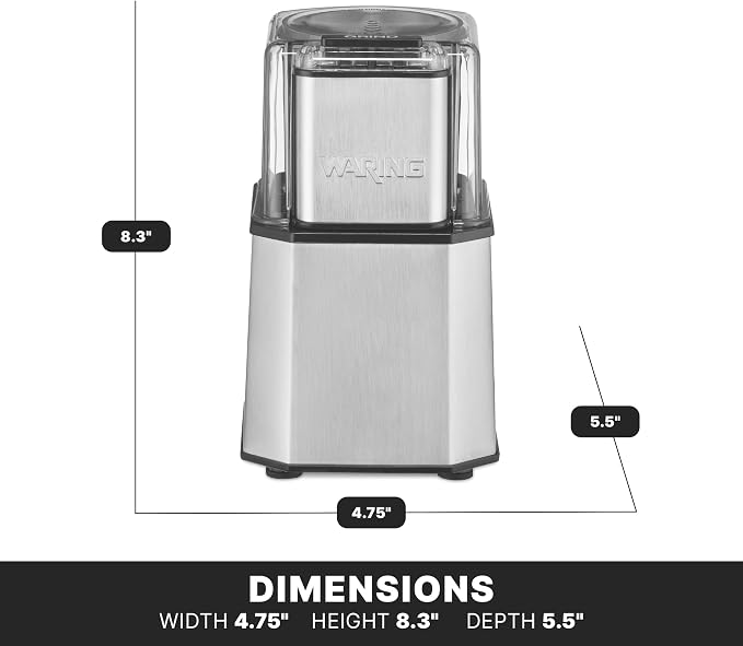 Waring Commercial Electric Spice Grinder, 1.5-Cup Capacity, Stainless Steel Blades, Dry Spices Only, Peppercorns, Cinnamon Sticks, Star Anise, Nuts, WSG30
