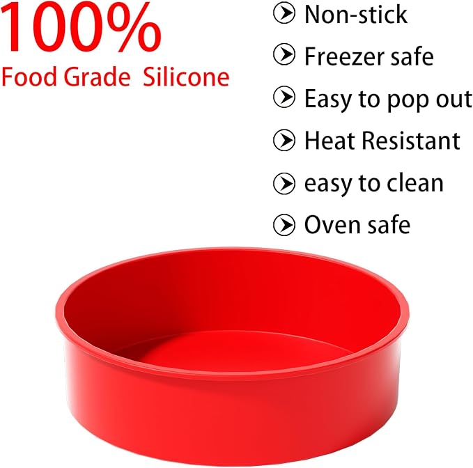 AVIDON 8 inch Cake Pans- Silicone Round Cake Molds for Layer Cake, Cheese Cake and Chocolate Cake, Non-stick and dishwasher safe silicone baking pans (1)