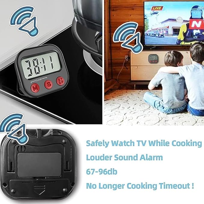 Kitchen Timer, Digital Visual Timer Magnetic Clock Stopwatch Countdown Timer, Large LCD Screen Display Big Digits, Loud Alarm for Cooking, Shower, Bathroom