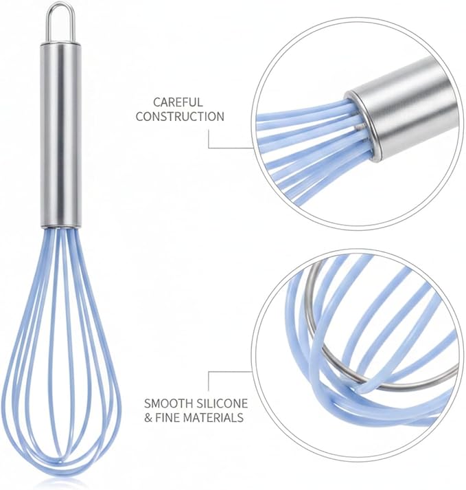 Silicone Coated Whisk, Stainless Steel Wire Balloon Whisk for Non-Stick Cookware, Mixing Tool for Eggs Batters and Sauces (1 PC)