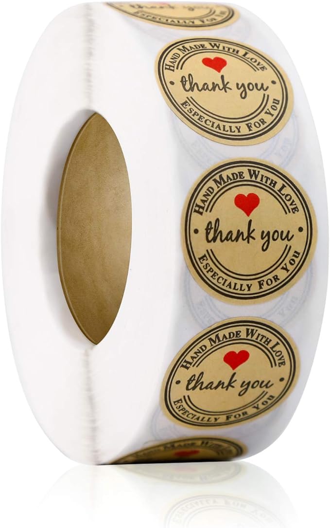 500pcs YOGET 1.5 Inch Round Handmade with Love Sticker,Thank You Stickers Roll Kraft Paper Strong Adhesive Stickers