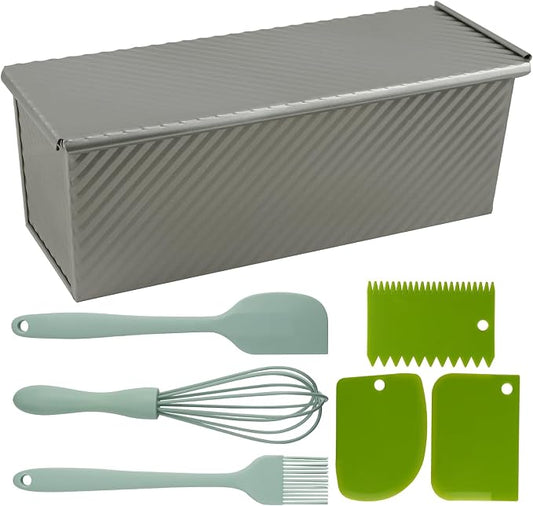 Large Loaf Pan with Lid, 2.2 LB Dough Capacity Loaf Pan, 13 x 5 Inch Baking Mold Non-Stick Bakeware Carbon Steel Bread Toast Mold with Cover for Baking Bread