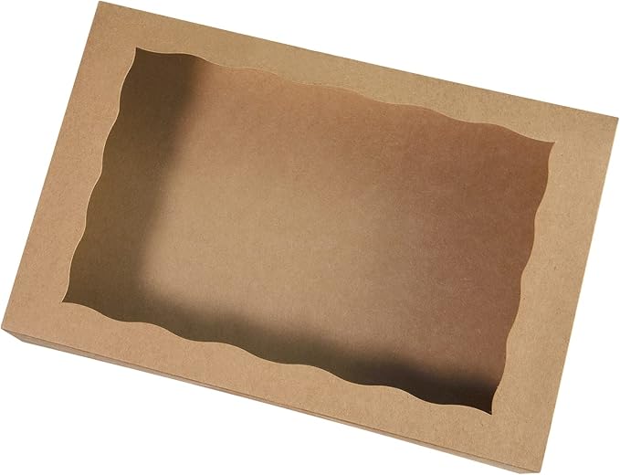 ONE MORE 15-Pack Brown Pastry Box12x8x2.5inch,Large Bakery Cookie Box for Donuts,Muffins with Window Lid - Auto-Pop up Paper Box Doughnut Cardboard Chocolate Strawberries Treat Boxes,Pack of 15