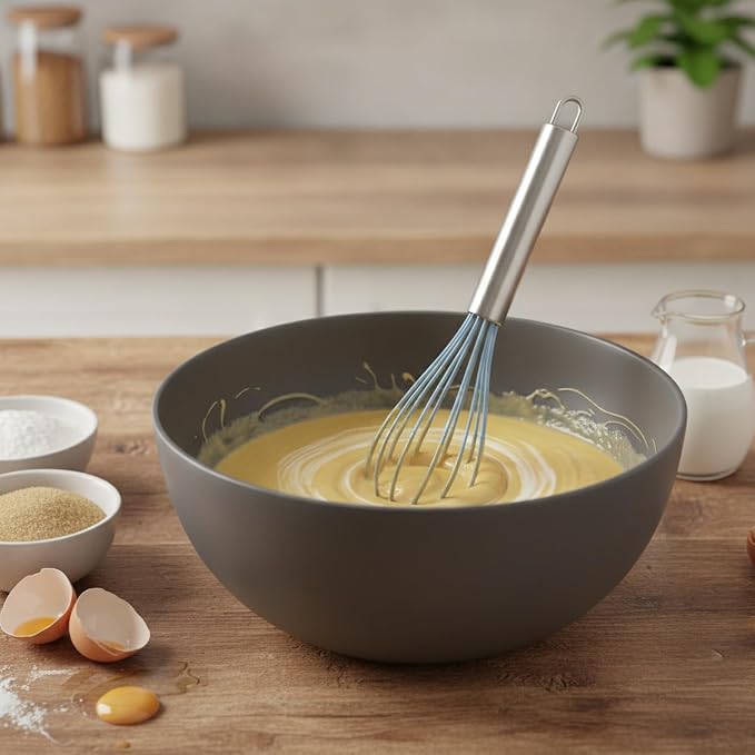 Silicone Whisk, Non-Scratch Coated Wires with Stainless Steel Core for Mixing Batters and Sauces in Nonstick Cookware, 13 Inch (1 PC)
