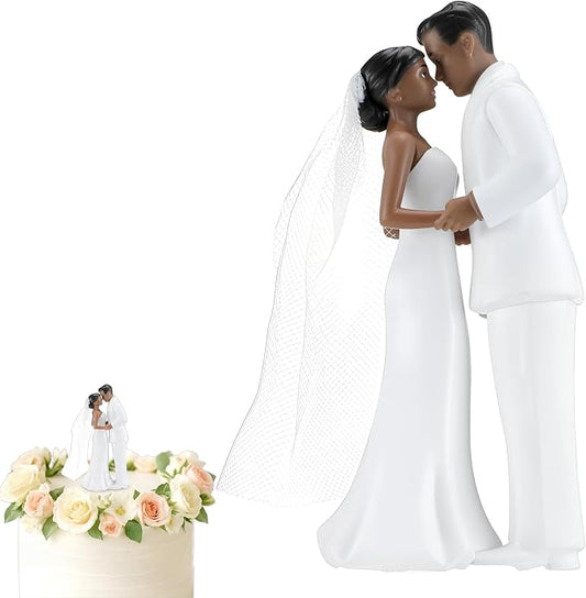 Remerry 4.5" Wedding Bride and Groom Cake Topper Vintage Elegant Wedding Cake Topper Couple Figurine Novios Para Pastel for Engagement Romantic Funny Couple Statue Anniversary (Romantic Era,Black)