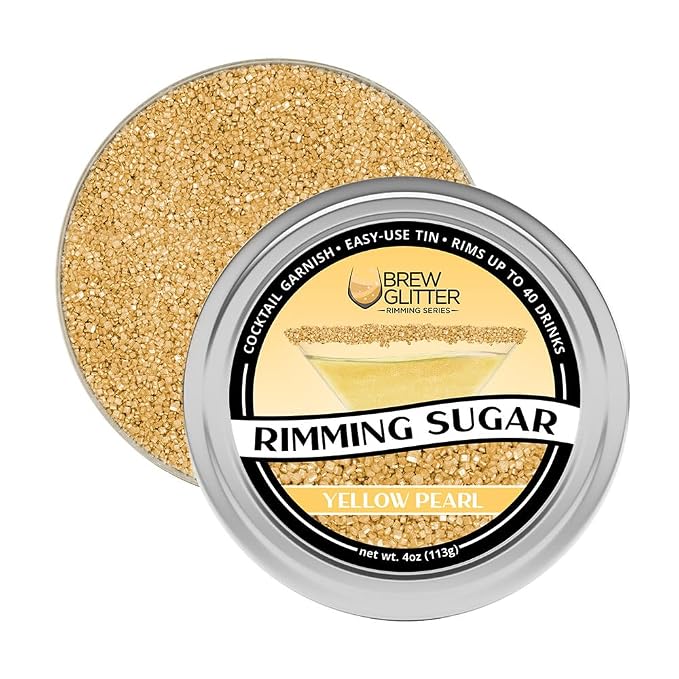 Brew Glitter - Yellow Rimming Sugar (4oz, 1x Bar Tin) Cocktail Garnish for Mixed Drinks & Refreshments