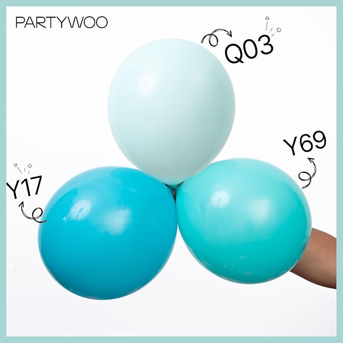 PartyWoo Teal Balloons 127pcs Different Sizes Pack of 36 18 12 10 5 Inch Turquoise Balloon Arch Kit for Baby Shower Gender Reveal Wedding Engagement Birthday Pool Tea Party Decorations Blue-Q03