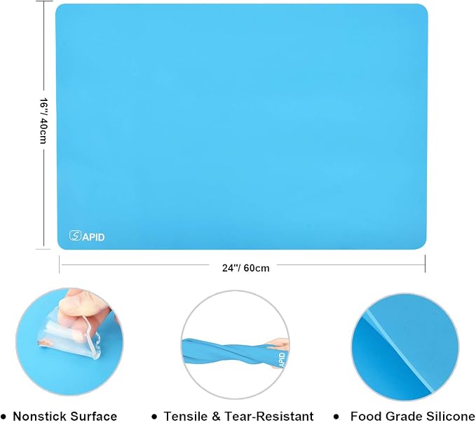 Sapid Extra Large Silicone Sheet for Crafts, Thick Silicone Jewelry Casting Mats, Nonstick Nonslip Silicon Mat for Epoxy Resin, Art Painting, Heat- Resistance Counter Mat (15.7"×23.6", Blue)