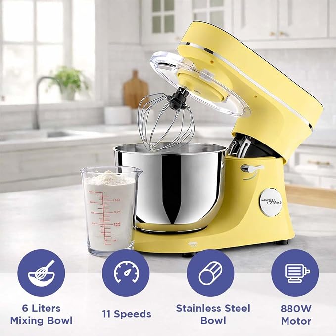 Magnavox Home, 6.3 qt Digital Touchscreen Stand Mixer, 11 Speeds, Yellow