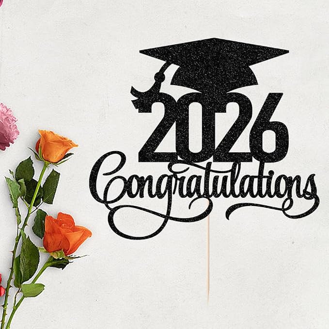 Black Glitter 2026 Congratulations Graduation Cake Topper,Congrats Grad Cake Decor - 2026 High School/College/Senior Graduation Party Decorations Supplies (2026Congratulations black)