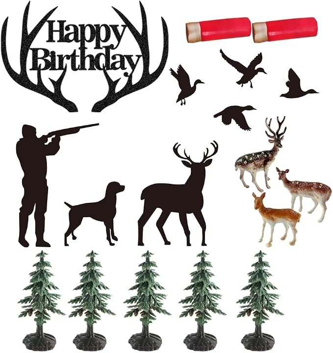 Hunting Cake Topper Antler Happy Birthday Sign for Hunter Deer Hunting Theme Birthday