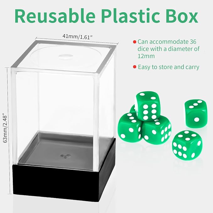 36 of Pack 12MM 6 Sided MINI Dice Set,Solid Green Game Dice Set, 6 Sided Standard Colored Dices for Tenzi, Bunco or Teaching Math,with Portable Plastic Box(Green)